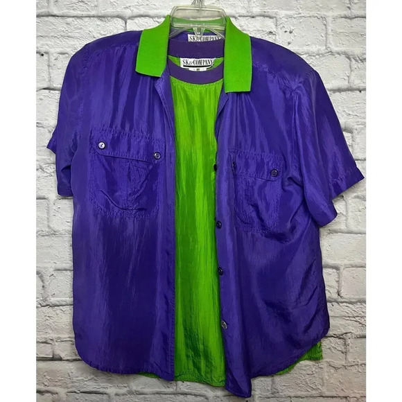 Vintage 80s 100% silk SK & Company 2pc top set, M. - Picture 1 of 13